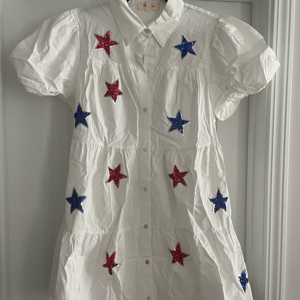 Peach Love California White Red Button Down Dress